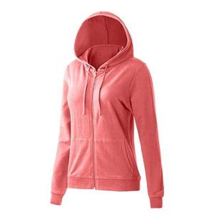 Sudadera con capucha de algodón tejido de color liso morado para mujer, con cremallera completa, corte regular, para otoño, bordado personalizado - Product Image 3