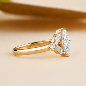 VVS1 Marquise Cut Diamond Engagement <b>Ring</b> for Women 10K Vermeil Yellow <b>Gold</b> Moissanite Floral Cluster Promise Wedding <b>Ring</b> - Product Image 2