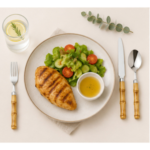 Wholesale Bamboo Handle Stainless Steel Cutlery Set <b>Flatware</b> for Luxury Hotels and Restaurants Eco-Friendly Silverware Set - Product Image 2