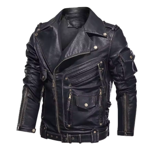 Chaqueta de Motocicleta Unisex de Cuero PU para Invierno, Chaqueta de Motociclista de Secado Rápido con Bolsillos con Cremallera, Ropa Exterior Informal y Cálida para Otoño - Product Image 1