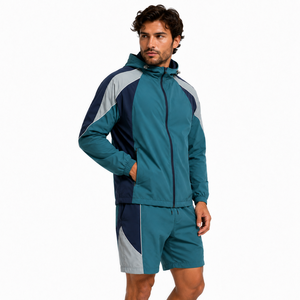 Conjunto de Chaqueta Cortavientos y Pantalones Cortos para Hombre, Personalizado al por Mayor, con Capucha, Resistente al Viento, de Nailon Ripstop, Proveedor Mayorista - Product Image 2