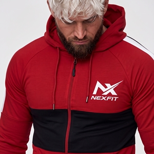 Mens Red Black Solid 100% Cotton Breathable Quick Dry Full <b>Zip</b> <b>Hooded</b> Sweatshirt & Jogger Pants Sportswear Set - Product Image 4