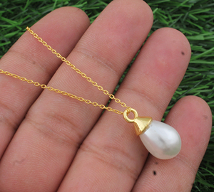 Natural Freshwater Pearl <b>Drop</b> Pendant 925 Sterling Silver Dainty Teardrop Pearl Bezel Setting Vintage Unisex <b>Necklace</b> Wholesale - Product Image 1