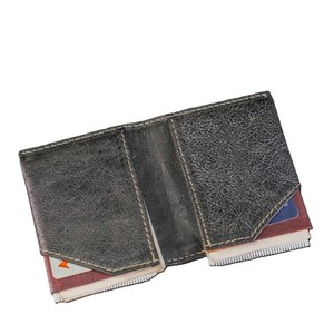 Minimalist Black Genuine Leather Men Wallet Textured Front Pocket Card Holder Ultraslim <b>Bifold</b> Center Cash Slot Short Mini <b>Purse</b> - Product Image 3
