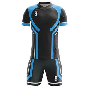 Conjunto de Uniforme de Fútbol Sublimado Personalizado para Hombre, Negro y Azul, Cuello en V, Manga Corta, Absorbe la Humedad, con Números de Equipo 8 - Product Image 1