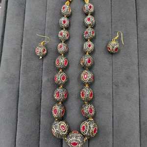 Indian Bridal Mala <b>Long</b> <b>Necklace</b> Set Girls Women party with Rose Quartz Pear Cut Crystals and Matching Earrings for Wedding - Product Image 2
