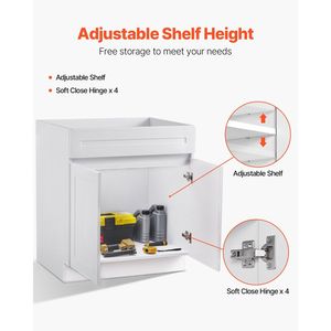 Mobiletto Base Bianco Shaker da 30 Pollici Non Assemblato, 24 Pollici L x 34,5 Pollici H, Pronto per l'Assemblaggio, Mobiletto Base per Lavello da Cucina Soft-C - Product Image 5