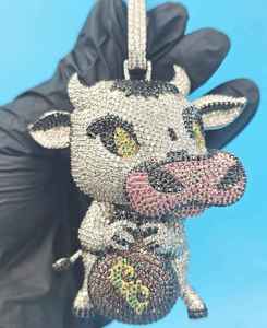Cute Cow Charm With <b>Crystal</b> Rhinestones Micro Insert <b>Animal</b> Pendant Gift Unisex Jewelry - Product Image 2