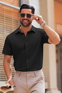 Anti-Wrinkle Stain <b>Shield</b> Men's Short Sleeve <b>Dress</b> Shirt Slim Fit Cotton Blend Casual Button Down Shirts - Product Image 5