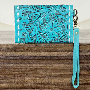 2026 Newly Personalized Genuine Cow Leather Tooled Floral <b>Wristlet</b> Mini Wallet Western Clutch Card Holder RFID Travel Wallets - Product Image 5