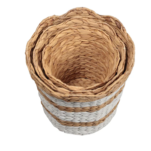 Vietnam Water Hyacinth Wastebasket Natural Woven Rubbish <b>Bin</b> Scalloped Seagrass Style Waste <b>Bin</b> Wholesale Home Storage - Product Image 4
