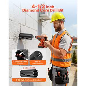 Foret diamanté à sec de 4-1/2 pouces de diamètre, profondeur de forage de 9-1/2 pouces, filetage interne 5/8-11 pour maçonnerie, foret pour béton - Product Image 2