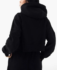 Sweat-shirt à capuche OEM pour femme, style streetwear, décontracté, à manches longues, coupe courte, avec cordon de serrage blanc et logo brodé - Product Image 5