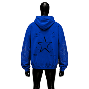NOUVEAU SWEATSHIRT À CAPUQUE ZIPPÉ BLEU AVEC STRASS, GRAPHIQUE TRIBAL GOTHIQUE, Y2K, STREETWEAR, SURTAILLE, PUNK, À CLIPSES, GRUNGE - Product Image 2