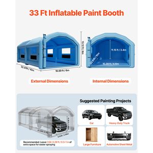 Cabina di Verniciatura Gonfiabile 32.81 X 19.69 X 13.12 ft con Soffiatori da 950W 1100W e Sistema di Filtraggio dell'Aria per Verniciatura Auto per Uso Esterno - Product Image 2