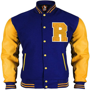 Chaqueta Varsity para Hombre, Diseño Archie, en PU Amarillo y Lana Azul, con Contraste de Letras - Product Image 4