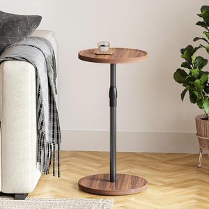 Round <b>Side</b> <b>Table</b>, Drink <b>Table</b> for Small Spaces, Pedestal Nightstand for Living Room, Bedroom, <b>Sofa</b> Couch, Brown ET-010BR - Product Image 1