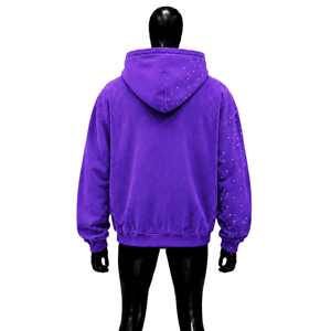 Sudadera con capucha morada transpirable con cremallera, diseño streetwear, estampado por sublimación, manga regular, tela French Terry, moda urbana contemporánea. - Product Image 2