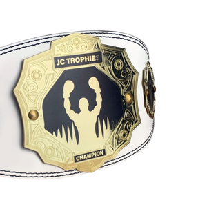 Cinturón de Campeonato Blanco Personalizable con Placas Doradas, Cinturón de Título de Campeón de Boxeo, Diseño de Trofeos JC - Product Image 2