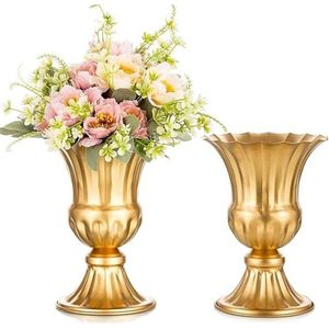 Vintage Brass Finish Scalloped Metal <b>Vase</b> Decorative Floral <b>Stand</b> for Anniversary Event Centerpieces Urn Planter Home Decor <b>Vase</b> - Product Image 1