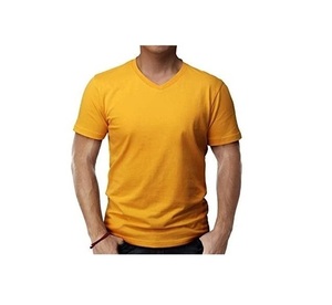 T-shirt à manches courtes pour homme en coton jaune uni, coupe classique, à porter au quotidien - Product Image 3