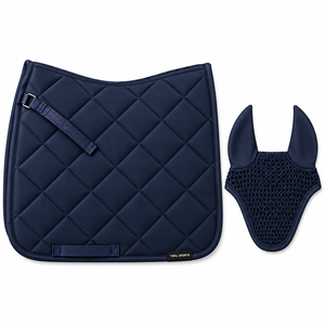 Twill Sports Navy Quilted Cotton & Polyester Dressage Saddle Pad with Mesh Neck Cover Set for Competition Use All-Purpose - Product Image 1