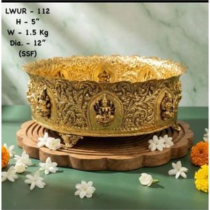 Cuenco Urli Kalash de Latón Dorado Antiguo con Flores Talladas, Maceta India para Decoración del Festival Diwali, Regalo de Lujo para Bodas - Product Image 4