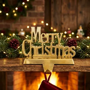 Gold Merry Christmas Stocking Holder Metal Fireplace Mantel <b>Hanger</b> Decorative Christmas Sign with Hook Festive Holiday Home Deco - Product Image 5