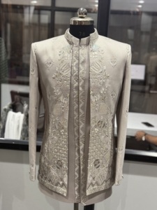 Veste de mariage traditionnelle en soie pour homme, brodée, coupe classique, style Inde-Pakistan, toutes saisons - Product Image 5