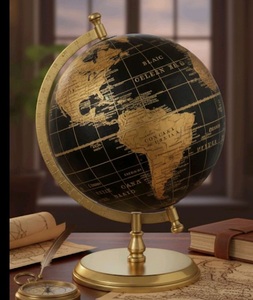 Luxury Vintage Desktop Globe with Polished Gold Stand Antique Style Black and Gold Decorative World Globe for Office and Home - Product Image 6
