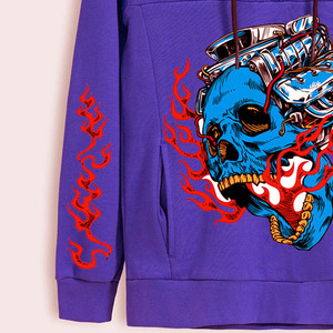 Custom Men's Trending Hoodie With Blue Skull <b>Engine</b> Print Flame Design Casual Fleece Pullover Regular Fit Autumn Wear Hoodie - Product Image 3