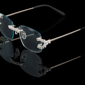Blue <b>Rimless</b> UV400 <b>Sunglasses</b> Moissanite Diamond Look Fashion Statement Rectangle Luxury Unisex for Party Streetwear 925 Silver - Product Image 4