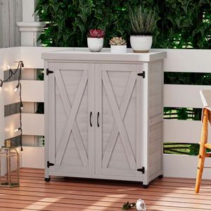 Banco de Jardinería para Patio Exterior con Gabinete de Almacenamiento y Mesa de Trabajo con Superficie Metálica - Product Image 1