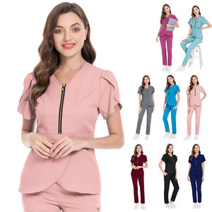 Camisa de Enfermera Ajustada de Punto, Talla Grande, Uniforme Médico Elástico y Moderno para Mujer, Pantalones Rectos - Product Image 1
