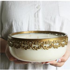 Scented Soy Wax Embossed <b>Brass</b> Aluminum Decorative <b>Candle</b> Jar Jars <b>Holder</b> Hotel Serving Fragrance Home Table Decoration Glass - Product Image 4