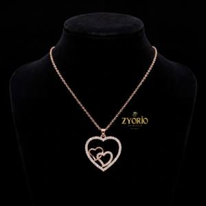 Collar con Colgante de Triple Corazón en Plata 925 Chapada en Oro Rosa, Cadena de Eslabones, con Diamantes Brillantes, para Mujer, Regalo de Lujo para Compromiso, Fiesta o Boda - Product Image 3