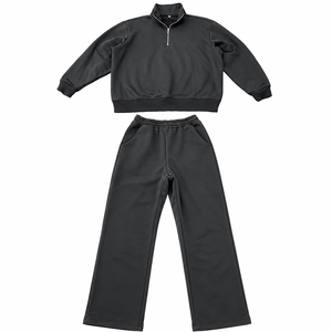 Ensemble sweat-shirt à quart de zip noir pour homme, coupe décontractée, pantalon en molleton, streetwear, vêtements de sport décontractés, vente en gros, approvisionnement en vrac USA - Product Image 1