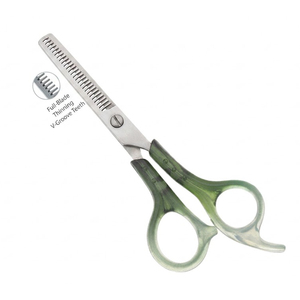 Tijeras de Entresacar Profesionales con Mango Transparente Verde, Dientes en V, para Corte de Cabello en Salón Profesional - Product Image 1