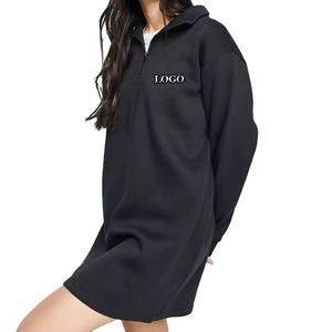 Nueva llegada de alta calidad, sudadera de lana con logotipo personalizado, sudaderas cortas con cremallera y cuello alto con hombros caídos para mujer - Product Image 1