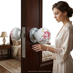 Poignée de porte moderne en céramique à motif floral, durable, écologique, facile à installer pour chambre, cuisine, salle de bain - Product Image 1