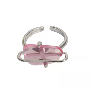 Anillo de Piedra Preciosa de Jade Rosa Transparente de Estilo Vintage de Lujo para Mujer - Product Image 2