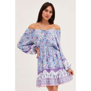 ชุดเดรสมินิเดรสลายดอกไม้สไตล์โบโฮสำหรับผู้หญิง แขนยาว ชุดลำลองสำหรับฤดูร้อน ชุดเดรสชายหาด - Product Image 2