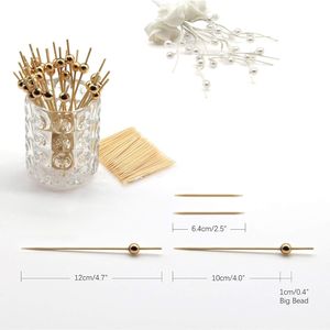 Gold Pearl 4.7 Inch Bamboo Cocktail Picks Fancy Appetizer <b>Toothpicks</b> for Christmas New Year Holiday Party Decorative Fo - Product Image 3