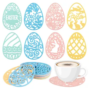 16 แพ็คไม่ทอถ้วยไข่อีสเตอร์เสื่อ Pad 8 การออกแบบที่มีสีสัน Hollow รู้สึกอีสเตอร์เครื่องดื่ม Coasters