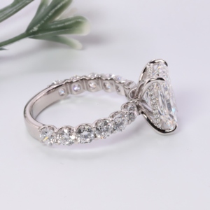 Elegant Solid White Gold Radiant Lab <b>Diamond</b> Solitaire <b>Ring</b> Micro Pave Hidden Halo Shared Prong Accent Shank Custom Fine Jewelry - Product Image 4