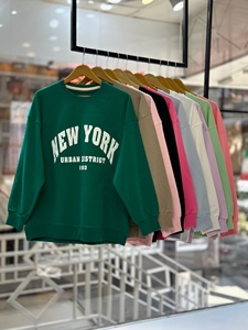 เสื้อสเวตเชิ้ตคอกลมโอเวอร์ไซส์สำหรับผู้หญิง คุณภาพสูง แบบสั่งทำพิเศษ พิมพ์ลายกราฟิก ตัวอักษรนิวยอร์ก ไหล่ตก - Product Image 3