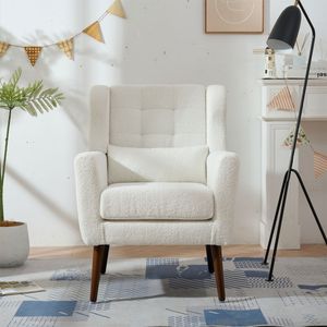 Poltrona Moderna Stile Mid-Century in Tessuto Teddy, Comoda Sedia da Lettura per Soggiorno - Product Image 1