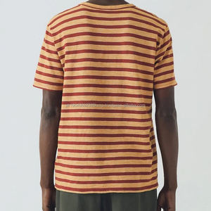 เสื้อยืดแขนสั้นลายทางสำหรับผู้ชาย เสื้อยืดผ้าฝ้ายเจอร์ซีย์ เสื้อยืดผู้ชายสำหรับฤดูร้อน มีโลโก้ เสื้อยืดคอกลมเรียบๆ - Product Image 2