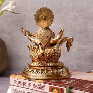 Statue en laiton faite à la main Sculpture du dieu hindou Saraswati sur Hans religieux spirituel décor à la maison cadeau fabriqué à la main déesse Figurine - Product Image 3