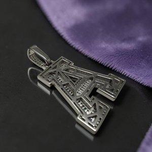 Pendentif moderne en argent sterling 925 avec diamant moissanite VVS taille ronde, style hip-hop, entièrement serti de baguettes, plaqué rhodium - Product Image 6
